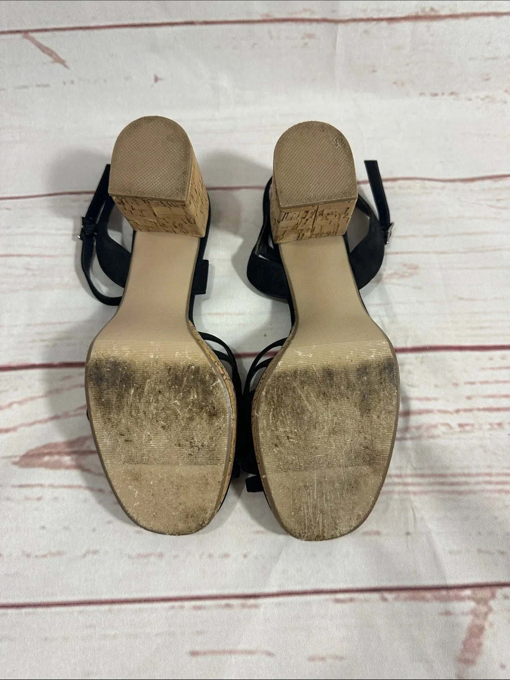 Black Cork Platform Sandals with Ankle Strap